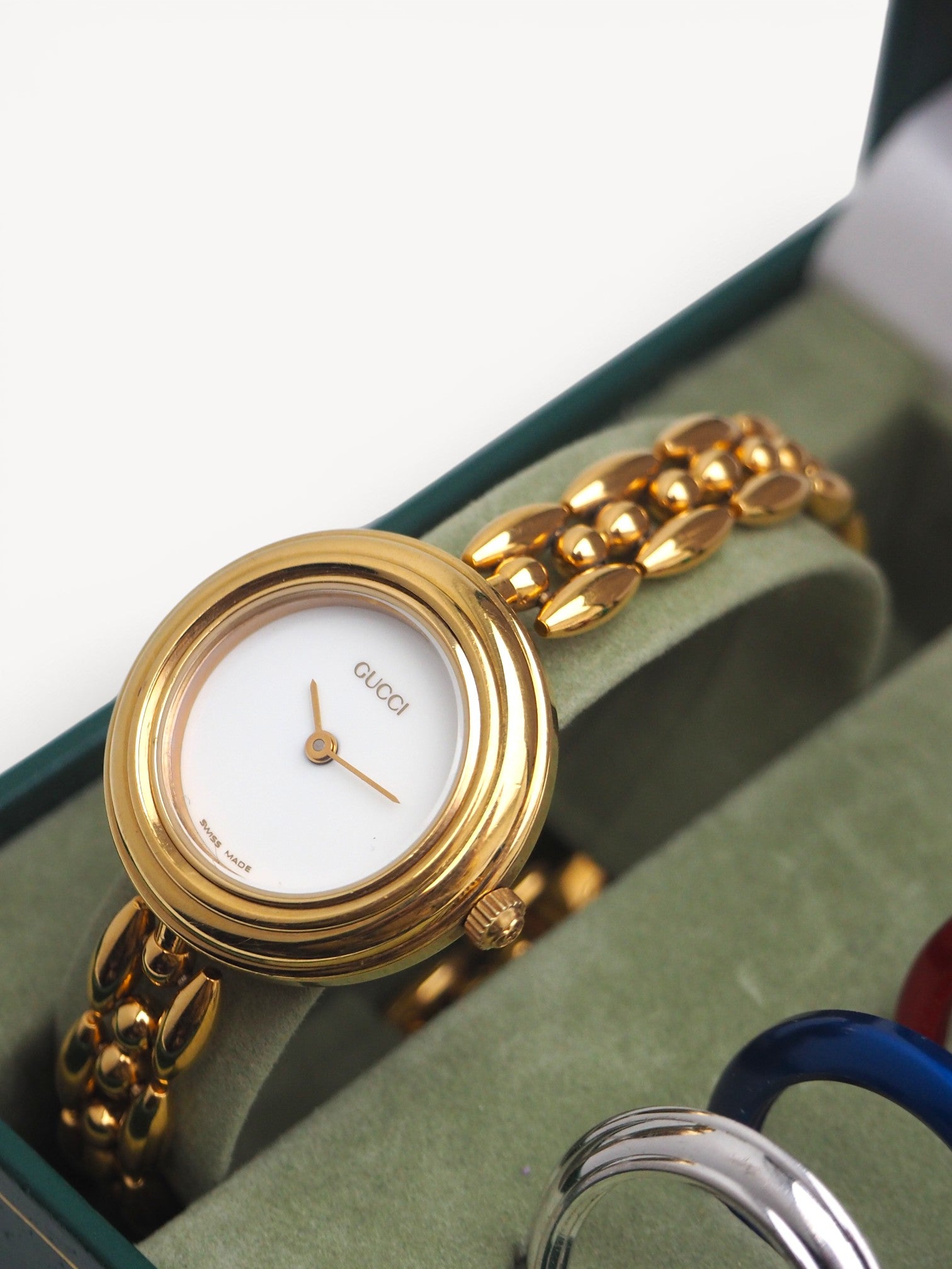 1990s Gucci Interchangeable Bezel Watch with Rice Link Bracelet