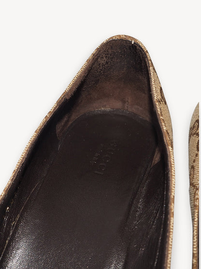 GUCCI GG MONOGRAM BOW PUMPS BEIGE BROWN