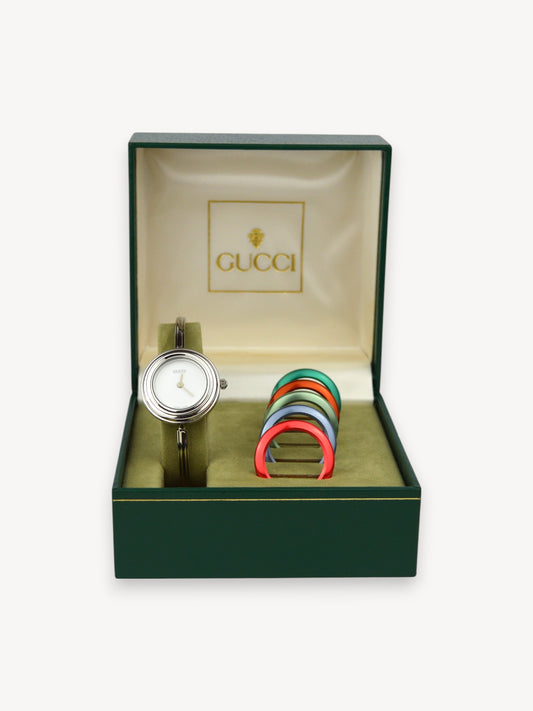 GUCCI INTERCHANGEABLE BEZEL WATCH SILVER