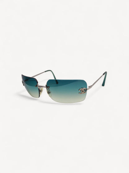 CHANEL 4017-D CRYSTAL CC LOGO RIMLESS SUNGLASSES TURQUOISE