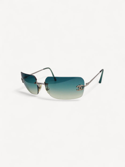 CHANEL 4017-D CRYSTAL CC LOGO RIMLESS SUNGLASSES TURQUOISE