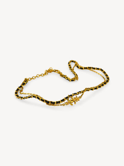 CHANEL LEATHER CHAIN CC LOGO NECKLACE