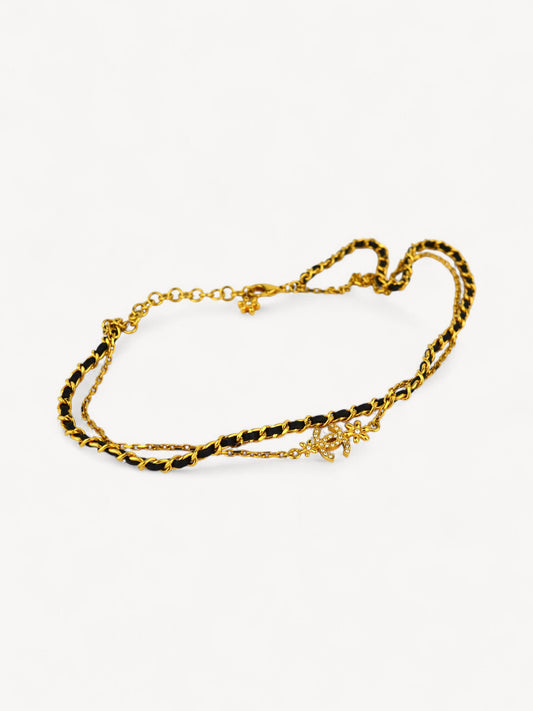 CHANEL LEATHER CHAIN CC LOGO NECKLACE