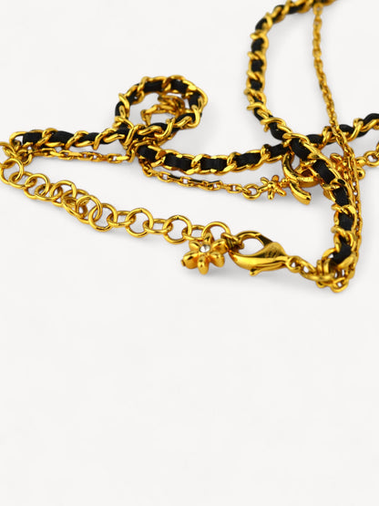 CHANEL LEATHER CHAIN CC LOGO NECKLACE