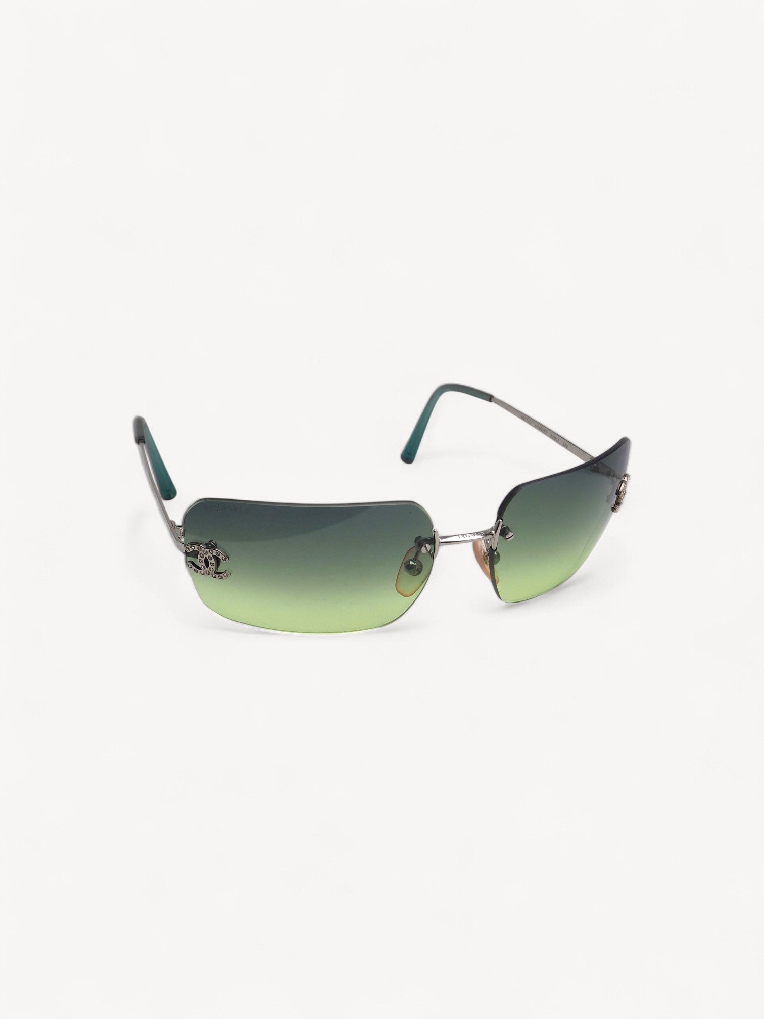 Chanel 4017-D Crystal CC Logo Rimless Sunglasses Green – Archives