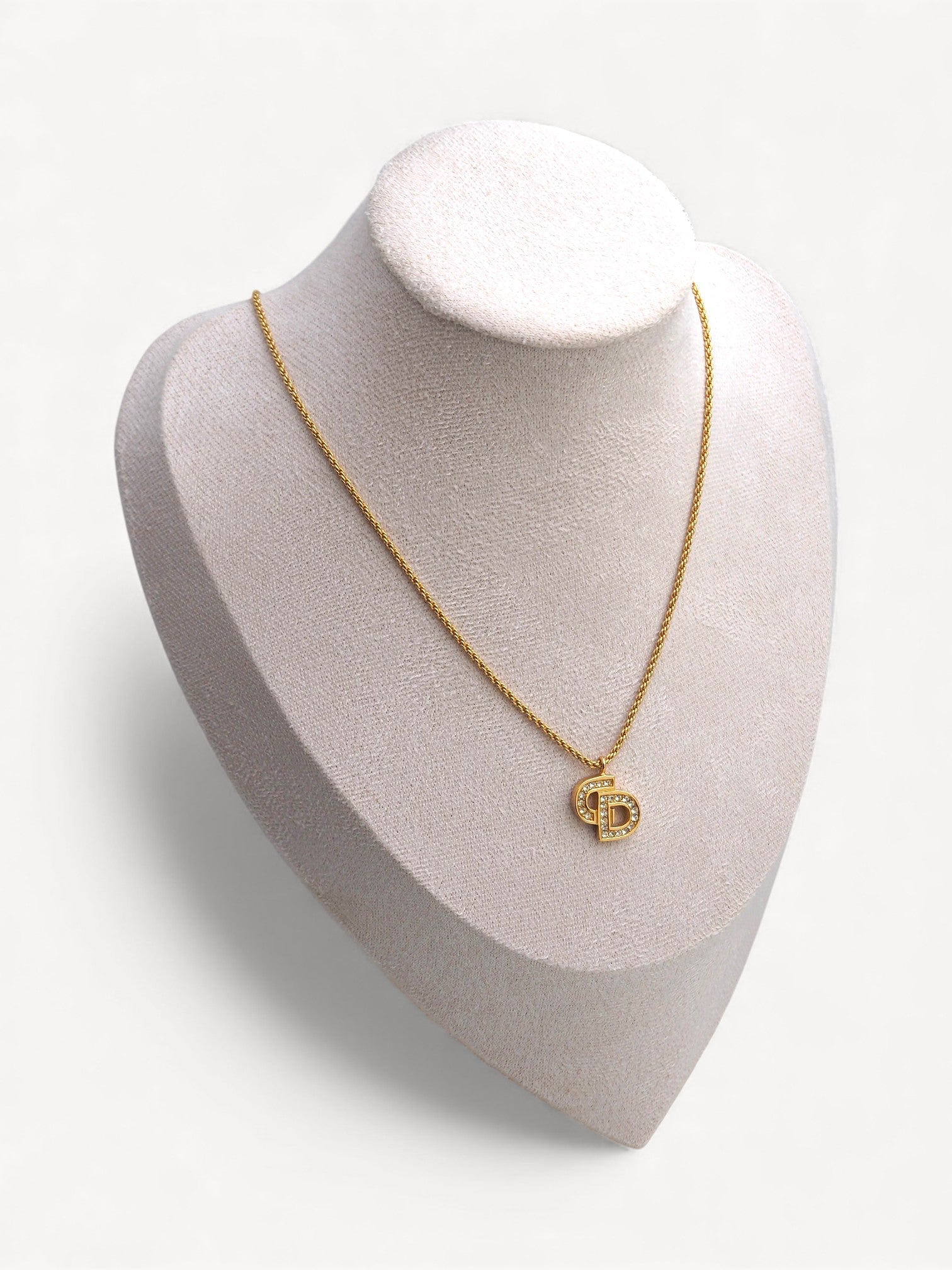 Vintage Christian Dior 18k Gold-Plated Crystal CD Necklace