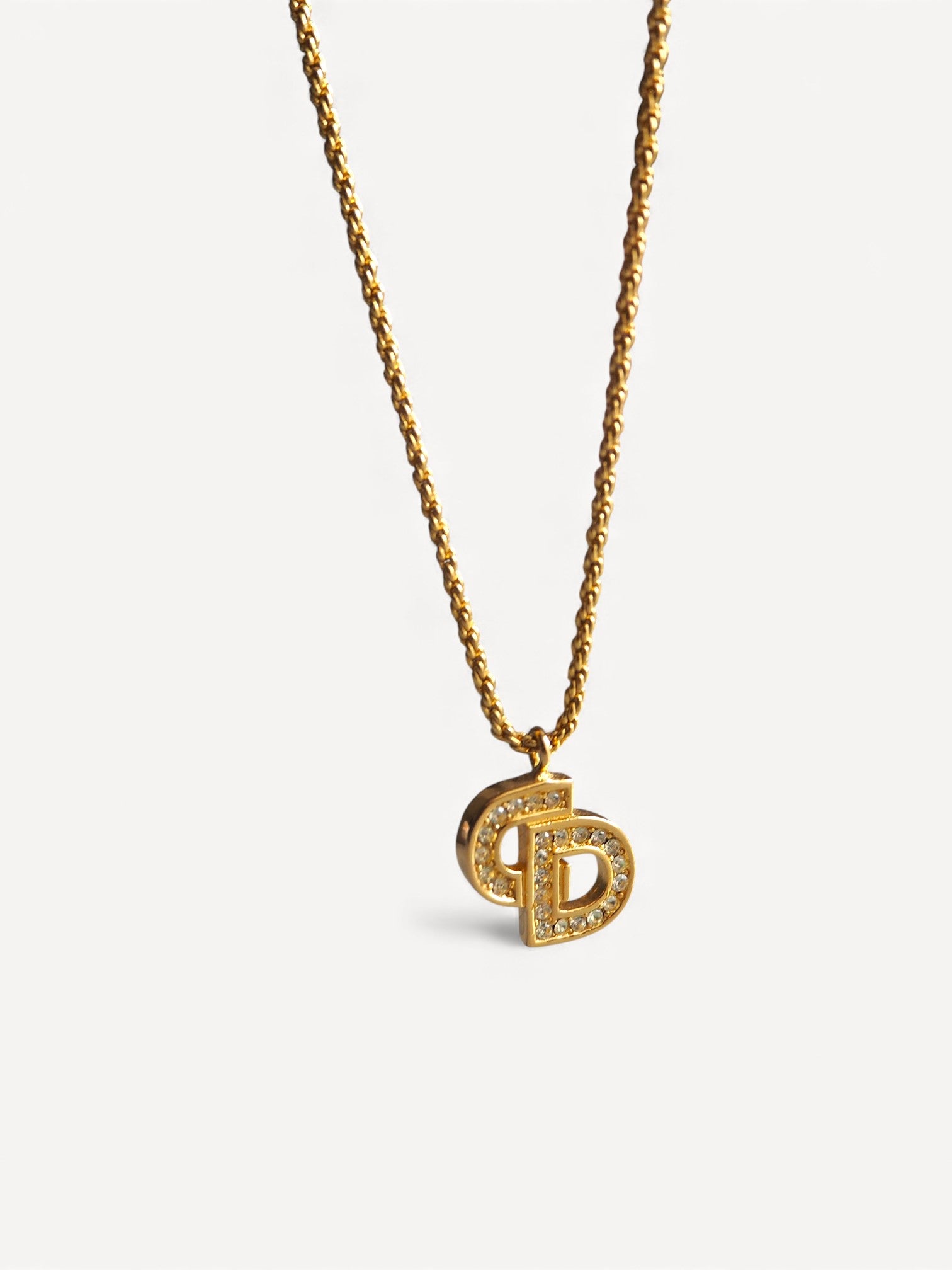 Vintage Christian Dior 18k Gold-Plated Crystal CD Necklace