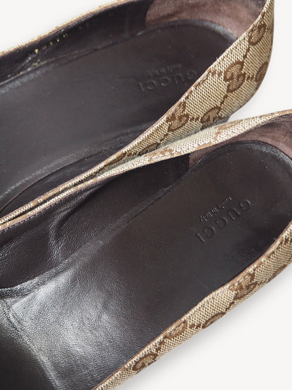GUCCI GG MONOGRAM BOW PUMPS BEIGE BROWN