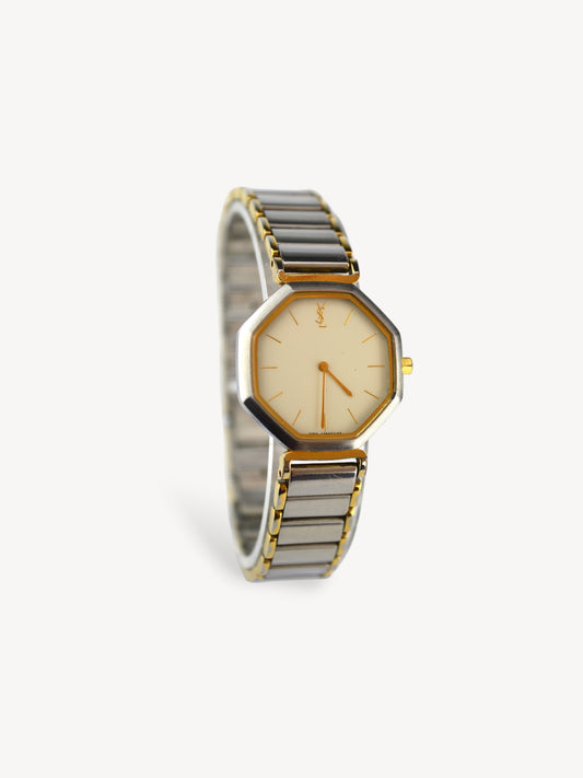 YVES SAINT LAURENT TWO-TONE OCTAGONAL WATCH
