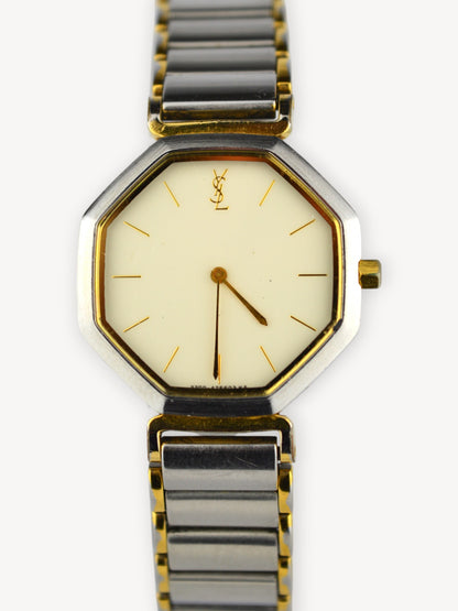 YVES SAINT LAURENT TWO-TONE OCTAGONAL WATCH