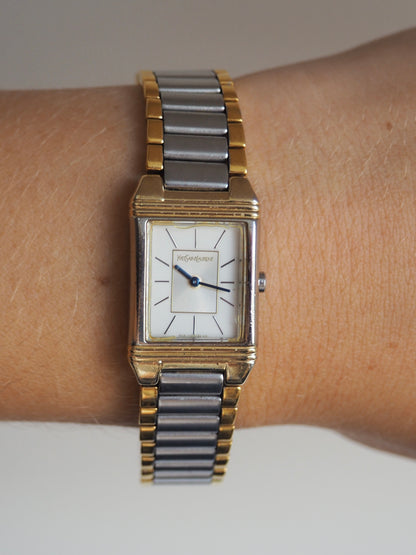 YVES SAINT LAURENT TWO-TONE SQUARE WATCH