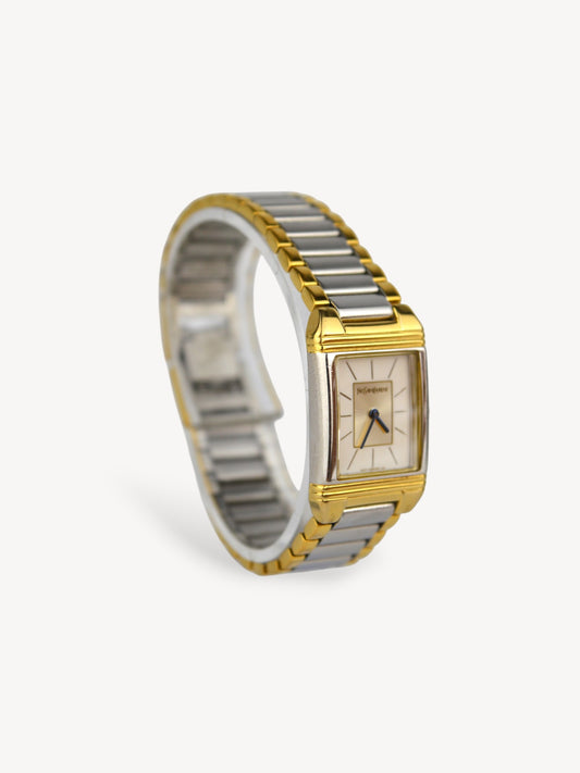 YVES SAINT LAURENT TWO-TONE SQUARE WATCH