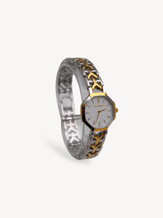 YVES SAINT LAURENT OCTAGONAL BI-COLOR WATCH