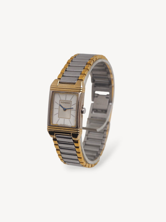YVES SAINT LAURENT TWO-TONE SQUARE WATCH